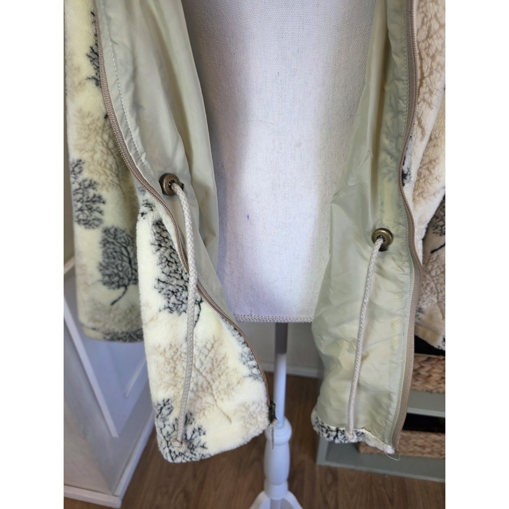 Woolrich Womens Large Full Zip Fleece Jacket USA Cinch Waist Hooded Leaves - Picture 3 of 10